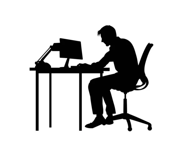コンピュータ デザイナー オフィス オフィススタッフのスリムに取り組む男 — ストックベクタ