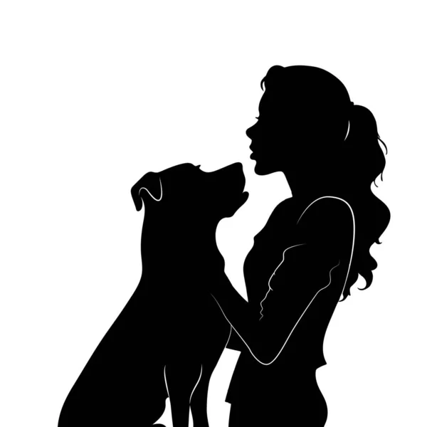Meisje Leert Hond Zitten Voor Behandelt Silhouet — Stockvector