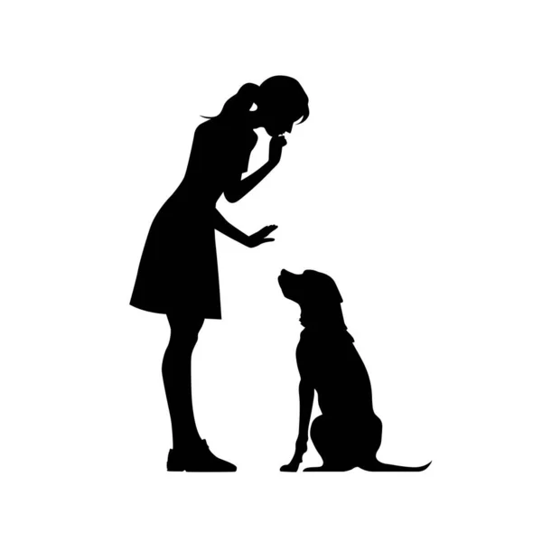 Pige Lærer Hund Sidde Behandler Silhuet – Stock-vektor