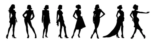 Красивые Женщины Другой Одежде Женщины Модели Женщины Силуэт — стоковый вектор