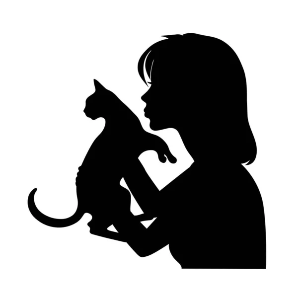 Cat Dodged Girl Kiss Cat Habits Cat Lovers Silhouette — Stock Vector