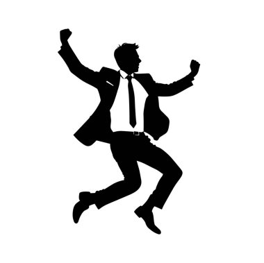 İşadamı ofis müdürü zıplıyor, işadamı acele ediyor beyaz arka planda soyutlanıyor