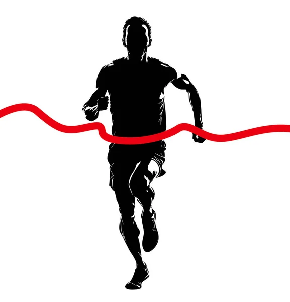 Runner Correre Una Maratona Corridore Vince Atleta Atletica Silhouette Competizione — Vettoriale Stock