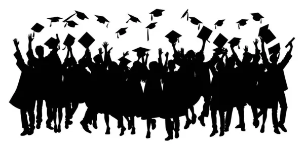 Crowd Graduates Mantles Throws Square Academic Caps Graduated Student Happy — Stock Vector