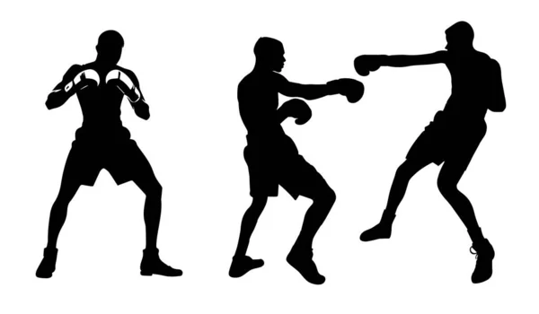 Boxe Uomo Silhouette Boxe Kickboxing Kick Boxer Uomini Boxe Isolati — Vettoriale Stock