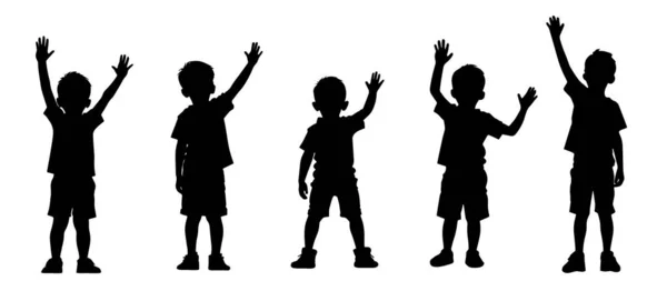 幸せな子供のダンスのグループ 子供は手を上げる — ストックベクタ
