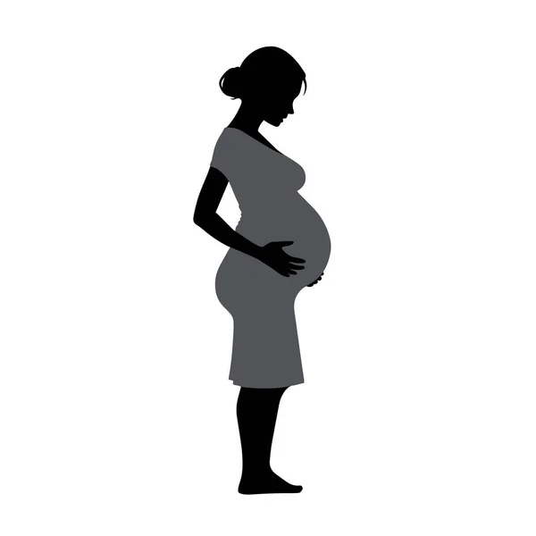 Mooie Zwangere Vrouw Silhouet Witte Achtergrond — Stockvector