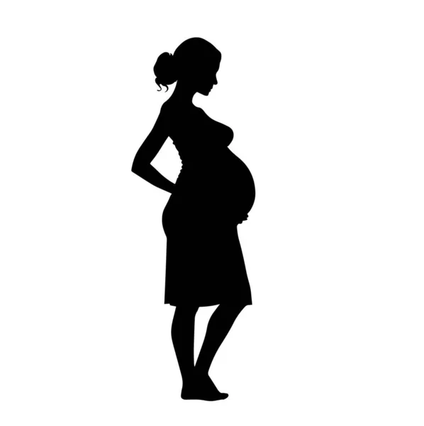 Krásná Těhotná Žena Silueta Bílém Pozadí — Stockový vektor