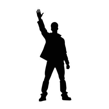 Protestocular, öfkeli insan silueti kalabalığı. Kaldırılmış elleri ve bayrakları olan insanlardan oluşan siluetler. İkonik protestocu yumruğunu kaldırdı