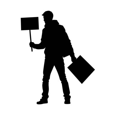 Protestocular, öfkeli insan silueti kalabalığı. Kaldırılmış elleri ve bayrakları olan insanlardan oluşan siluetler. İkonik protestocu yumruğunu kaldırdı