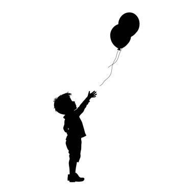 Balonlu çocuklar, balonlu kızlar ve oğlanların siluetleri, balonlu çocuklar