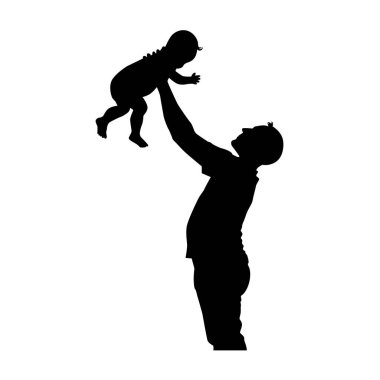 Babanın bebek, baba ve bebek siluetlerini bir arada tuttuğu siluet.