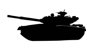 Modern ağır tank, askeri tank silueti beyaz arka planda izole edilmiş.