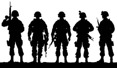 Muharebe görevindeki askerler, savaş alanı vektör çiziminde asker silueti savaşıyor.