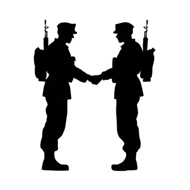 İki asker el sıkışıyor, barış kavramı ve savaşı durduruyor.
