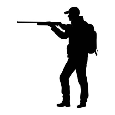 Hunter, beyaz arka planda silahlı adam avcısı.