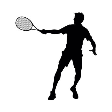 Tenis siluetleri, tenisçi adam, siluette erkek sporcu, tenis elementi