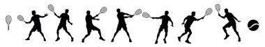 Tenis siluetleri, tenisçi adam, siluette erkek sporcu, tenis elementi
