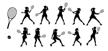 Tenis siluetleri, tenisçi spor silueti, tenisçi kadın kibrit şampiyonu