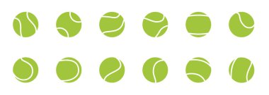 Yeşil tenis topu toplama vektörü beyaz üzerine izole, logo için basit tenis topu, uygulama