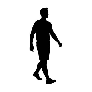 İleri yürüyen adam, izole vektör silueti, ön görüş