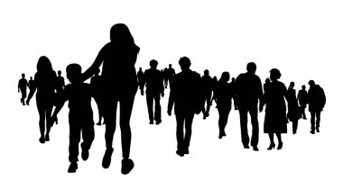 Sokak siluetinde yürüyen insanlar, hareketli siluetler sokakta kalabalık insanlar, yürüyen erkek kadın