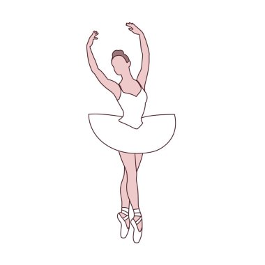 Güzel balerin poz veriyor, zarif kadın balerin, genç balerin vektör illüstrasyonunda duruyor.