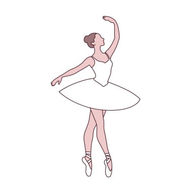 Güzel balerin poz veriyor, zarif kadın balerin, genç balerin vektör illüstrasyonunda duruyor.