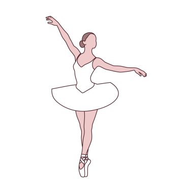 Güzel balerin poz veriyor, zarif kadın balerin, genç balerin vektör illüstrasyonunda duruyor.