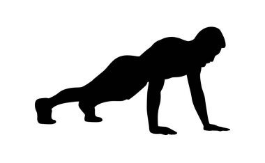 Jimnastik tahtası egzersizi yapan fitness adamı. Genç adam egzersiz tahtası silueti yapıyor.