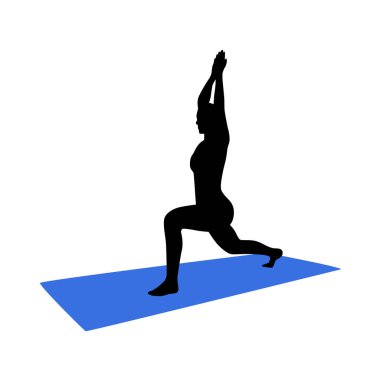 Fitness kadını yoga halısı silueti üzerinde hareket egzersizi yapıyor.