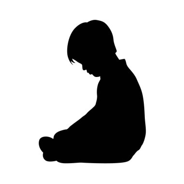 Üzgün çocuk oturuyor ve kafasını tutuyor, bir şey için endişeleniyor, çocuk üzgün, mutsuz ya da hayal kırıklığına uğruyor yalnız başına ağlıyor.