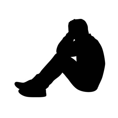 Üzgün bir adam oturur ve kafasını tutar, bir şey için endişelenir, üzgün, mutsuz ya da hayal kırıklığına uğratır yalnız ağlar.