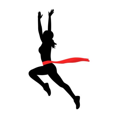 Kadın koşucu, maraton koşucusu, koşucu kazanır, atletizm atleti siluet yarışması