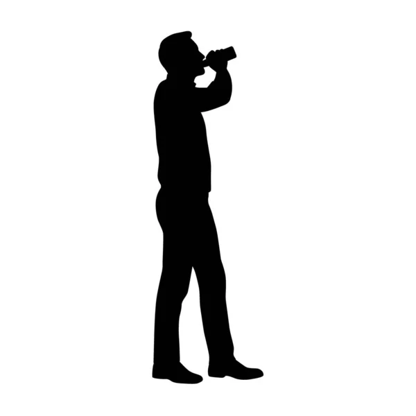 Ubriaco Uomo Bottiglia Bere Birra Mentre Piedi Isolato — Vettoriale Stock