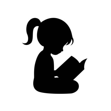 Küçük kız bir kitap okuyor, okumayı seviyor, çocuklar kitap okuyor.