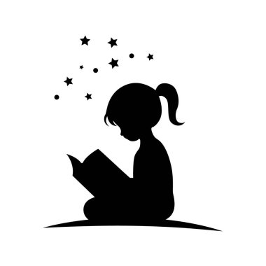 Küçük kız bir kitap okuyor, okumayı seviyor, çocuklar kitap okuyor.