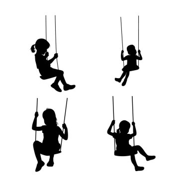 Kız sallanan siluet oynuyor. Beyazlar içinde soyutlanmış, sallanan siluet.