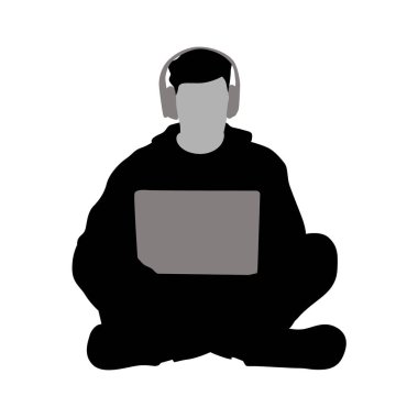 Laptop silueti olan bir adam, dizüstü bilgisayarda çalışan bir iş adamı, uzaktan kumandalı siluet kullanan bir adam.