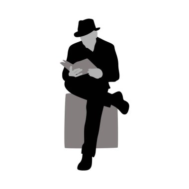 Kitap okuyan, siluet okuyan, elinde kitap olan, ayakta duran, oturan ve yalan söyleyen insanların siluetlerini okuyan bir adam.