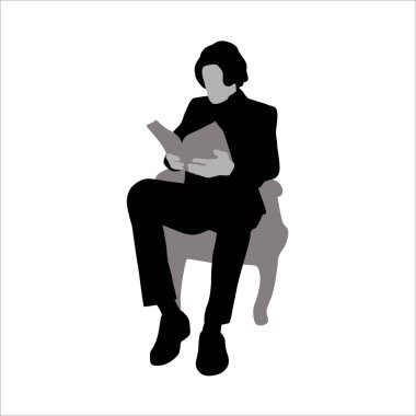 Kitap okuyan, siluet okuyan, elinde kitap olan, ayakta duran, oturan ve yalan söyleyen insanların siluetlerini okuyan bir adam.
