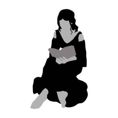 Güzel bir kadın kitap okuyor siluet, elinde kitap olan insanların siluetleri, insanlar ayakta duruyor, oturuyor ve kitap okuyor.