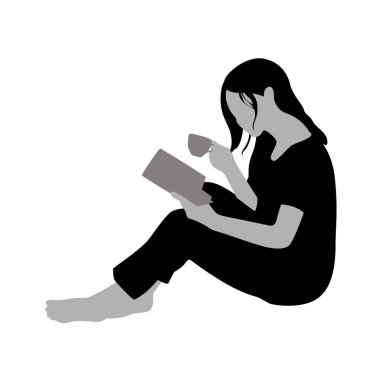 Güzel bir kadın kitap okuyor siluet, elinde kitap olan insanların siluetleri, insanlar ayakta duruyor, oturuyor ve kitap okuyor.