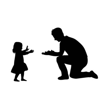 Babası kızıyla birlikte, babası kollarını açmış kızının siluetini bekliyor.