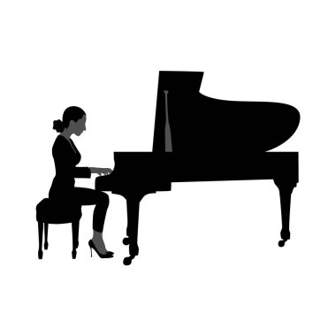 Kadın Piyanist Siluet Vektörü, Piyanoda Siluet Piyanisti