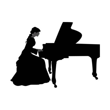 Kadın Piyanist Siluet Vektörü, Piyanoda Siluet Piyanisti