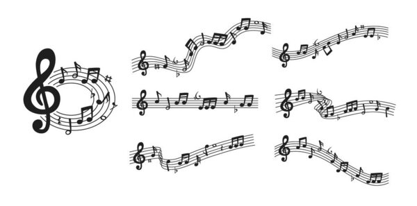 Вектор иконок нот, ключевой лист мелодии, векторные ноты, мелодия нот