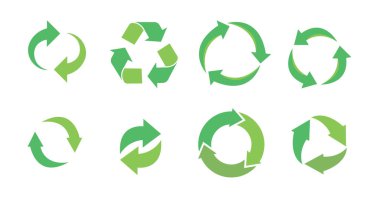 Simgeler, geri dönüşüm logosu vektörü, yeşil geri dönüşüm veya geri dönüşüm okları