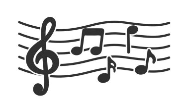 Sevimli nota sayfası simgesi personel vektörü, melodi notası nota kağıdı, vektör sayfası, müzik notaları melodisi