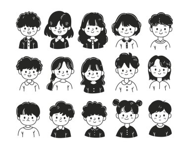 Sevimli insanlar avatar simgeleri, kullanıcı profili. Erkek ve dişiyi içeren Avatar profil resim simgesi seti. Kullanıcı kişisel profili